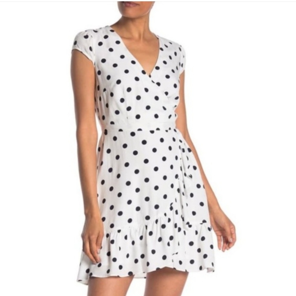 J. Crew Ruffle Front Faux Wrap Mini Dress in White Polka Dot Size 00 - Picture 8 of 9